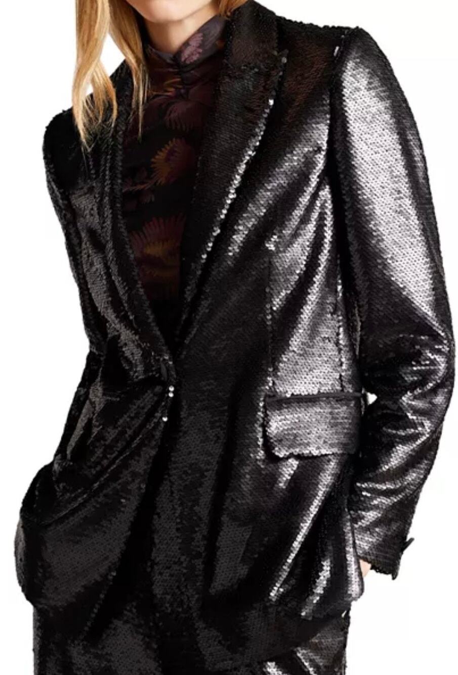 Ted Baker New Millei Black Matte Sequin Relaxed Fit Blazer Women 1 US 4 $550